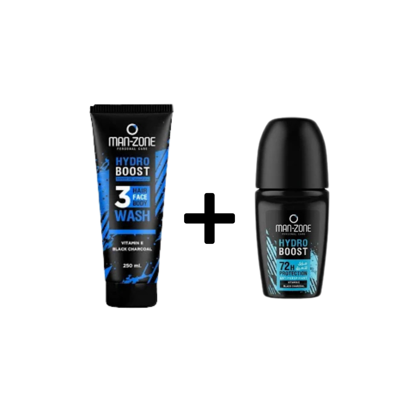 مان زون رول اون 50مل هيدرو +شاور 250مل 20%خصم - 1. Man-Zone Personal Care Hydro Boost 3 In 1 Wash (Hair, Face, Body) + Hydro Boost Roll-On Antiperspirant 72H Protection