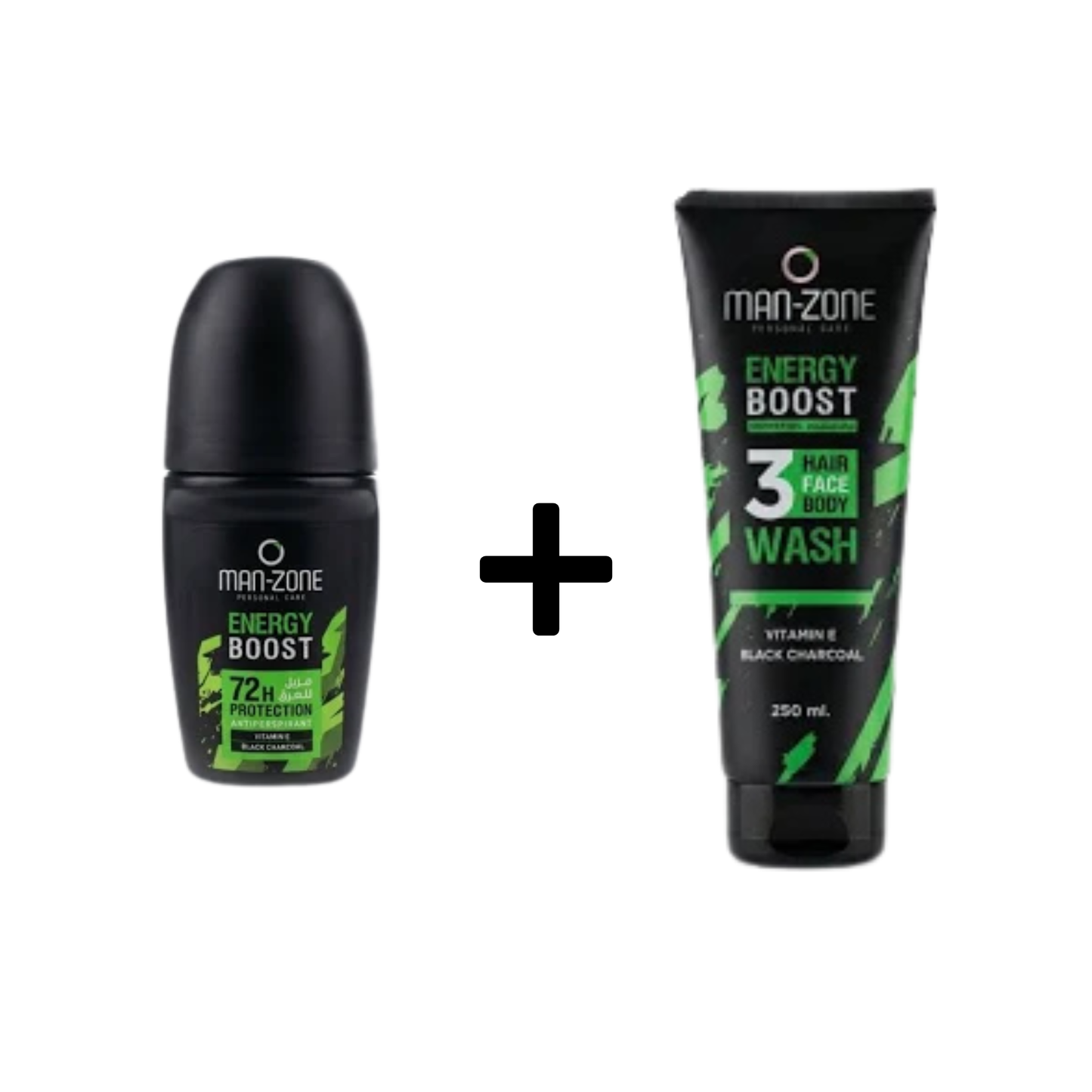 مان زون رول اون 50مل انيرجى+شاور 250مل 20%خصم - Man-Zone Personal Care Energy Boost Roll-On Antiperspirant 72H Protection Energy Boost 3 In 1 Wash (Hair, Face, Body)
