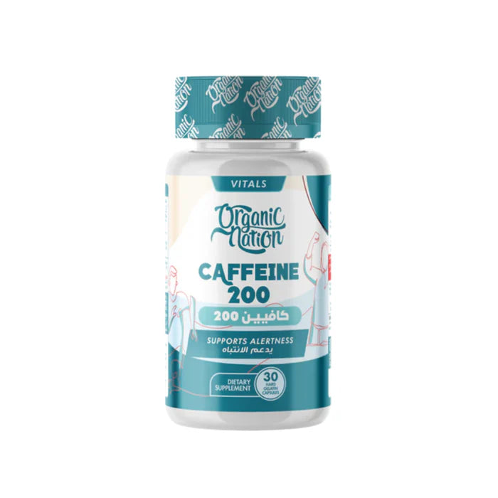 اورجانيك نيشن كافيين 200 مجم 30 كبسولة - Organic Nation Caffeine 200-30Serv.-30Hard Gelatin Capsules