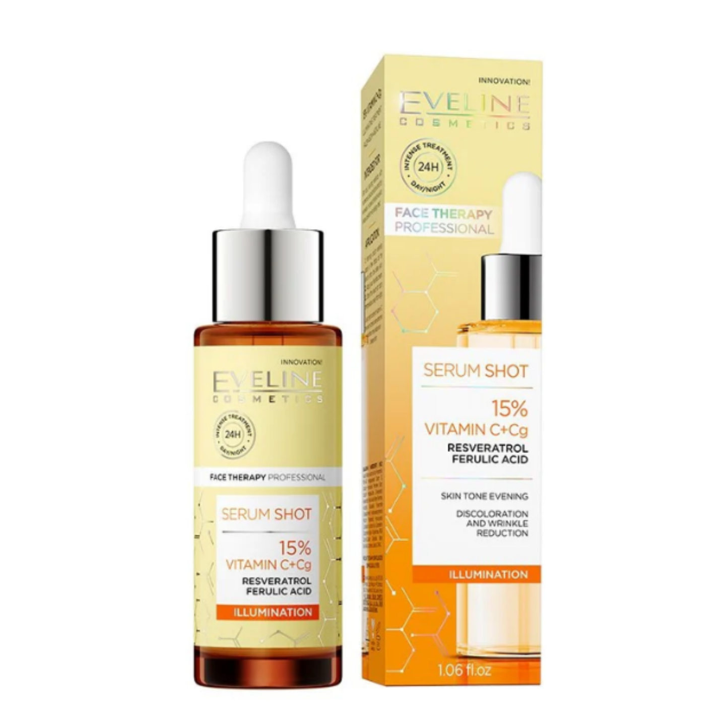 ايفي لاين سيرم شوت 15% فيتامين سي 30مل - Eveline Serum Shot 15% vitamin C+Cg illuminating treatment for face, neck and neckline