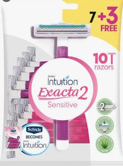 شيك انتويشن ماكينة حلاقه حريمي7+3 كيس - Schick Intuition Exacta 2 Women's Disposable Razors - Sensitive (7+3 Free Bag)