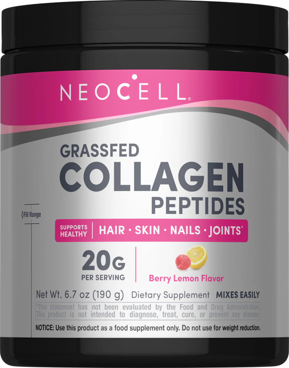 Neocell Grassfed Collagen Peptides Berry Lemon Flavor, 6.7 oz (190 g) Powder