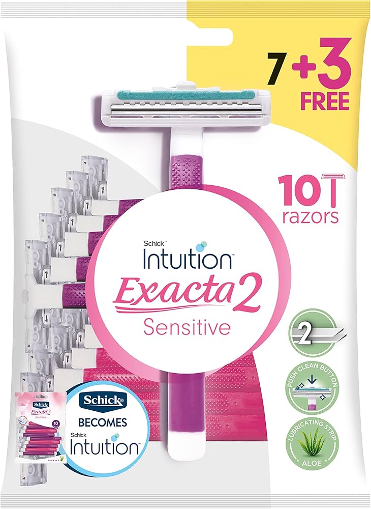 شيك انتويشن ماكينة حلاقه اكساكت 2كيس 7+3ق - Schick Exacta 2 Women's Disposable Razors (7+3 Free Bag)