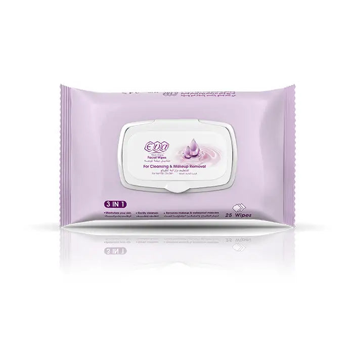 Eva Skin Care Facial Wipes For Cleansing & Makeup Removal For Normal / Dry Skin ( 25 Wipes)