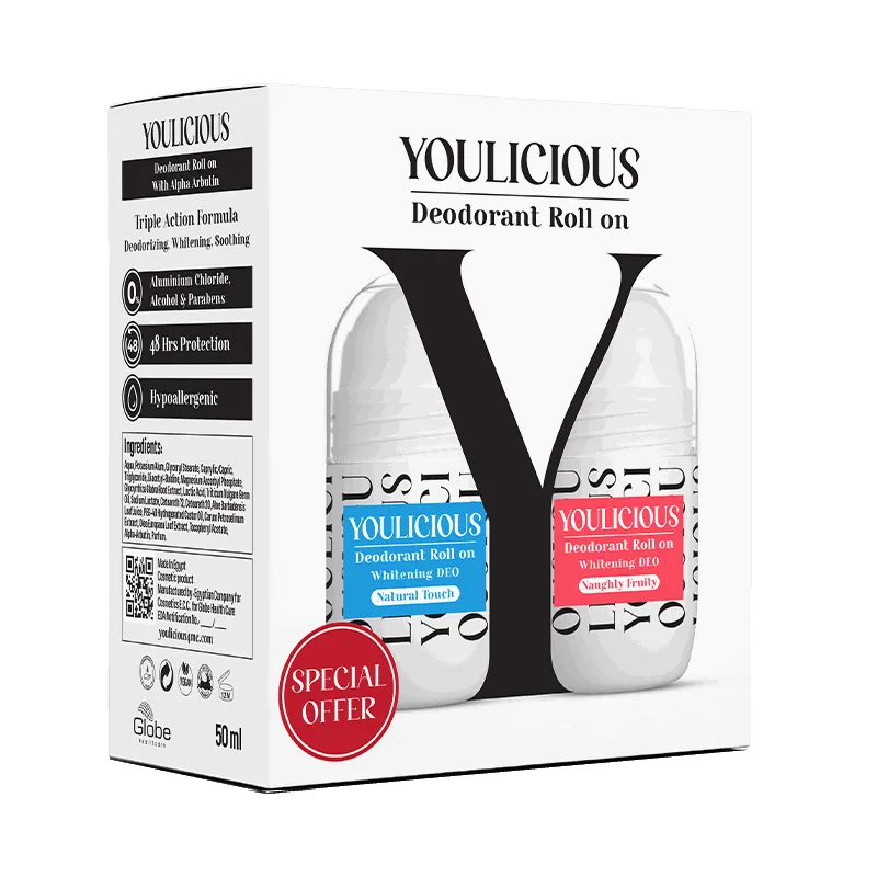 يوليشيس رول اون ناتشورال تاتش+ نوتي فروتي 50مل - Youlicious Deodorant Roll On Natural Touch 50ml + Youlicious Roll On Naughty Fruity - Promo Pack