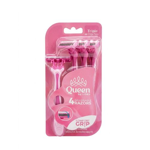 كوين ماكينة حلاقة حريمي تريبل+4غيار - Queen Disposable Razors For Women With Triple Blades And Comfort Grip - 4 Pieces
