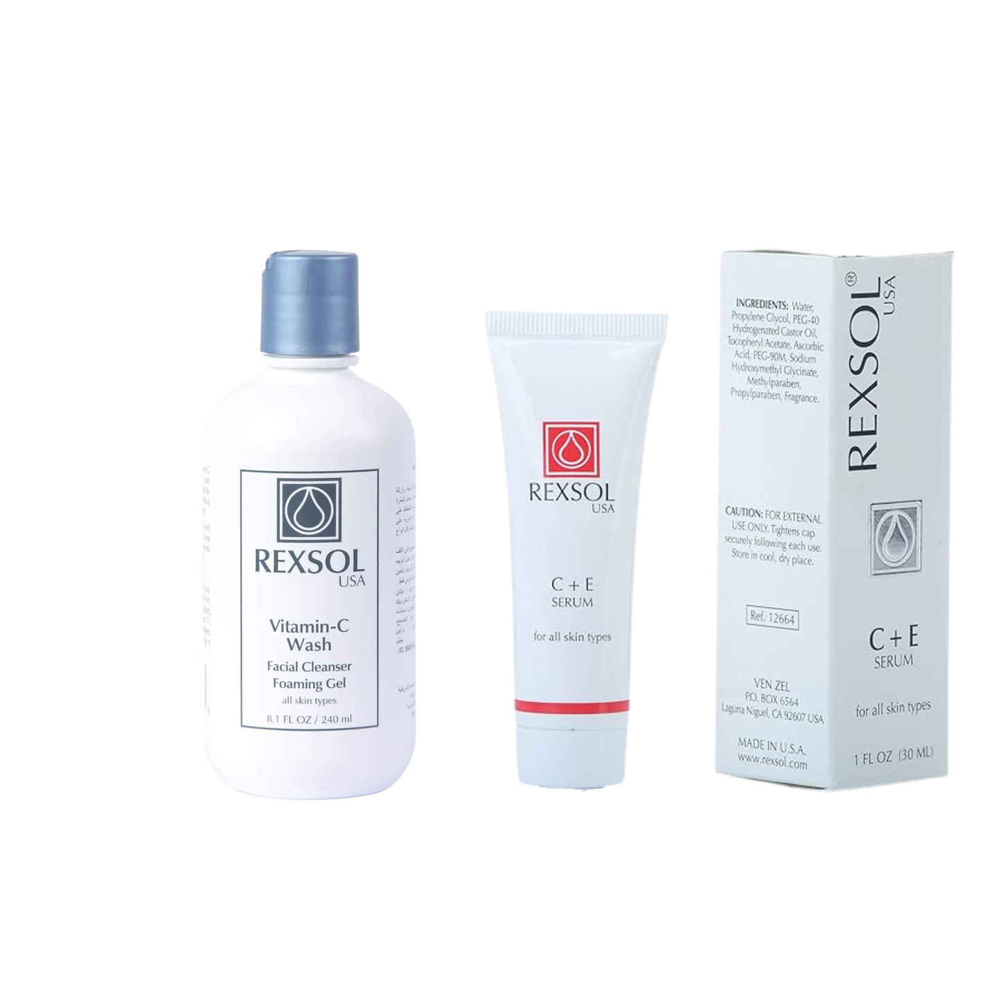 Rexsol Vitamin-C Wash Facial Cleanser 240ml + Rexsol C + E Serum 30ml Offer