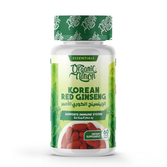 اورجانيك نيشن الجينسيج الكورى الاحمر 60قرص - Organic Nation Red Korean Ginseng-60Serv.-60Tablets
