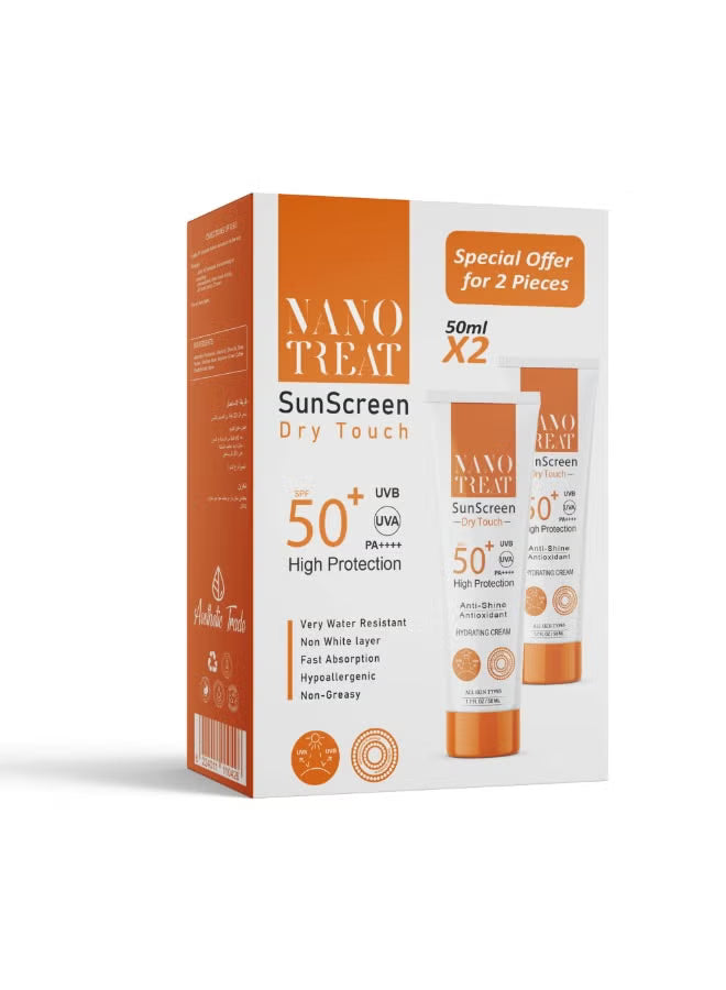 نانو تريت صن سكرين جيل 40مل اس بي اف 50 عرض 2ق - Nano Treat Sunscreen Dry Touch Spf 50+ Hydrating Gel Cream 50 Ml (1+1)