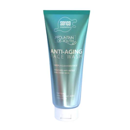 سوفيكو غسول وجه انتى اجينج 100مل كافيين - Sofico Fountain of Youth Anti-Aging Face Cleansing Gel with collagen, hyaluronic acid, niacinamide and caffeine 100ml