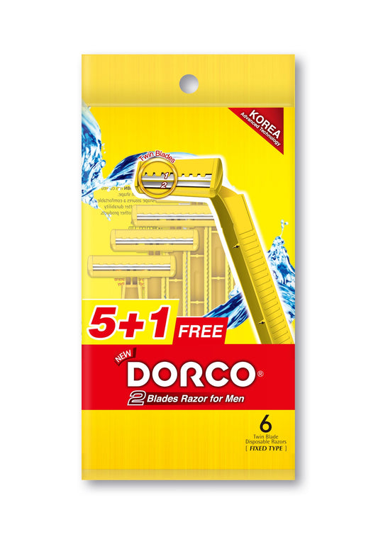 دوركو ماكينة حلاقة رجالي كيس5+1 اصفر - Dorco Men's Disposable Razor - 5+1 Free Pack (Yellow)