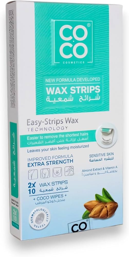 كوكو واكس شرائح شمعية 2*10 بشرة حساسة لوز - Coco Wax Hair Removal Wax Strips 2x10 - Sensitive Skin (Almond)