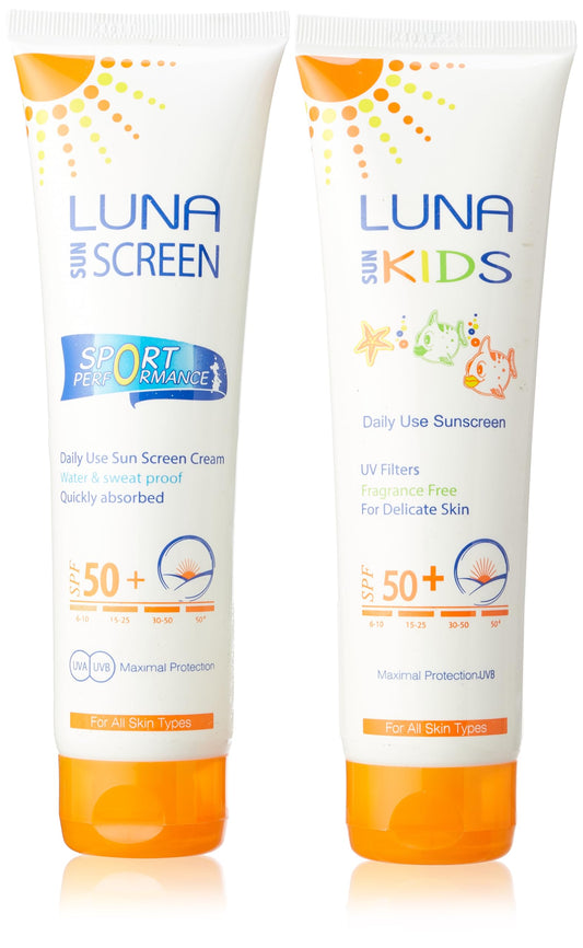 لونا صن 130مل 50حماية كبار+ كيدز عرض  - Luna Adult Sun Protection Cream 130 ml (SPF 50) + Kids Sun Spray 130 ml Set