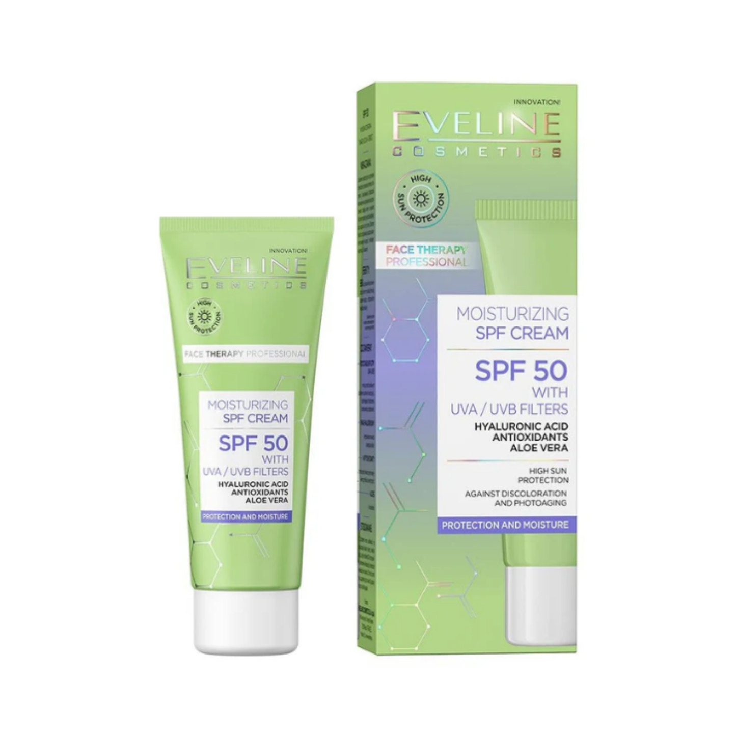 ايفي لاين صن كريم حماية 50 هيالورنيك والوفيرا 30 مل - Eveline Moisturising SPF 50 cream With Aloe Vera & Hyaluronic Acid
