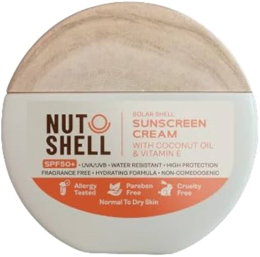 نات شيل صن سكرين كريم 50مل جوزهند وفيتامين اي - Nut shell Sunscreen Cream 50ml - Coconut & Vitamin E