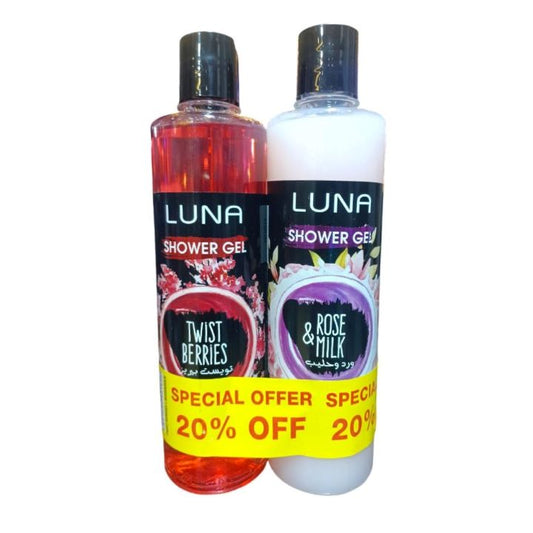 لونا شاور جيل 500مل روز + تويست 2ق خصم 20%  - Luna Shower Gel Duo Set - Rose & Twist (500 ml Each / Twin Pack with 20% Off)