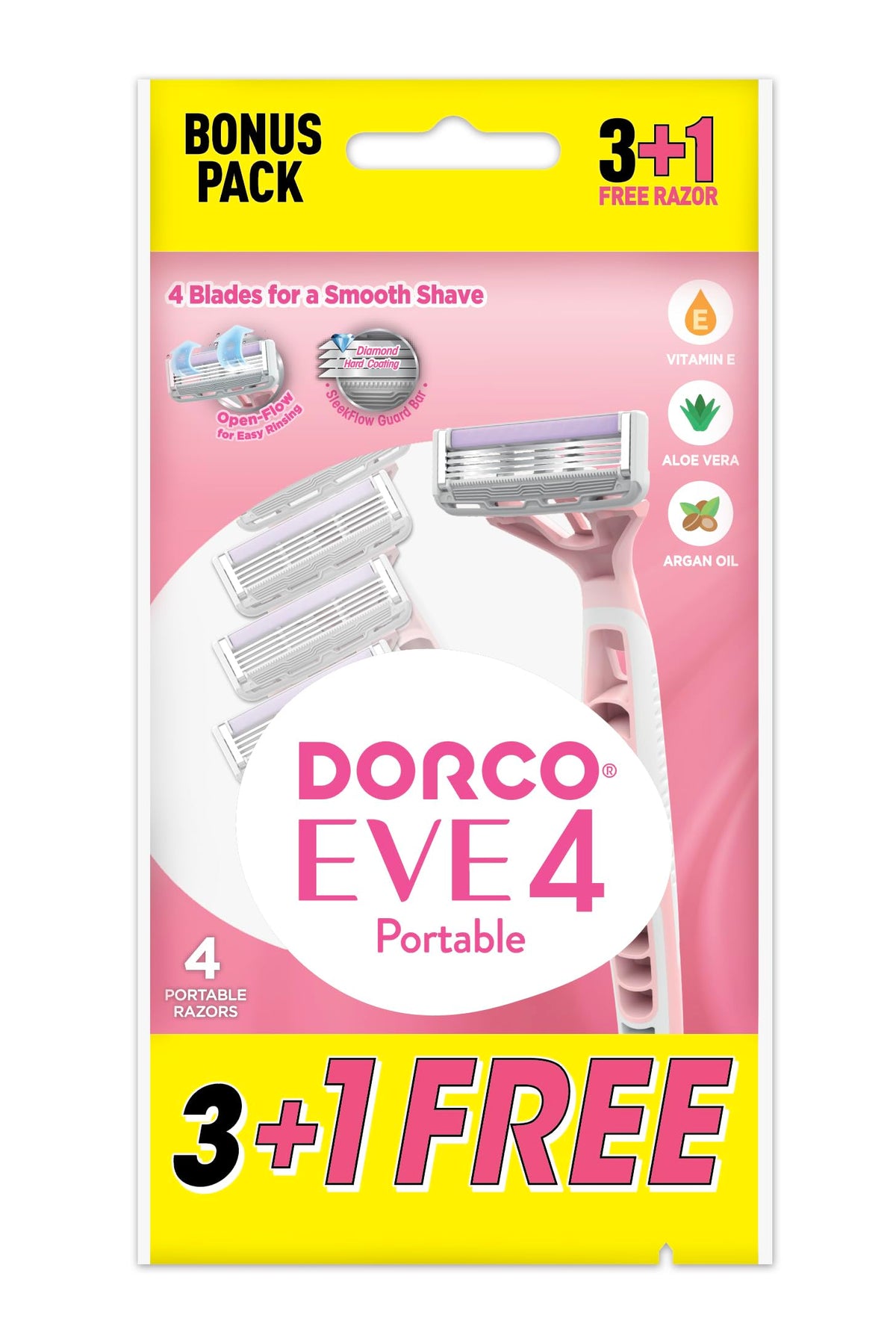 دوركو ماكينة حلاقة حريمي كيس 4 ماكينه ايف  - Dorco Eve Women's Disposable Razor - 4 Pieces Pack