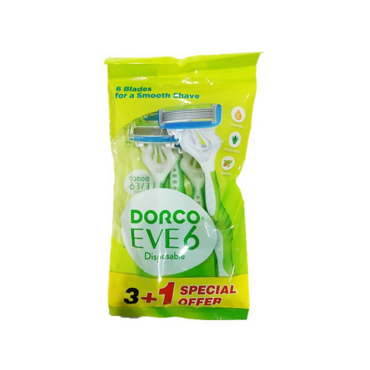 دوركو ماكينة حلاقة حريمى بريميوم 3+1ق اخضر - Dorco Women's Premium Disposable Razor - 3+1 Free Pack (Green)