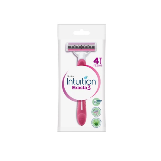 شيك انتويشن ماكينة حلاقة اكساكت3 كيس4ق3شفرة -  Schick Exacta 3 Women's Disposable Razors - 3-Blade, 4-Piece Bag