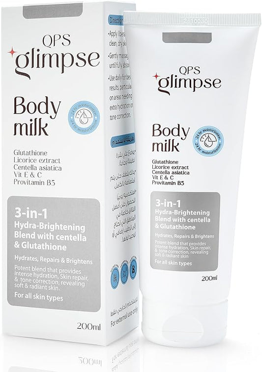 كيو بى اس جليمبز 3*1بادى ميلك 200مل - QPS Body Milk, 3-in-1 Hydra-brightening Blend, 200ml