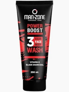 مان زون شاور جيل 250مل باور بوست - Man-Zone Personal Care Power Boost 3 In 1 Wash (Hair, Face, Body) 250ml