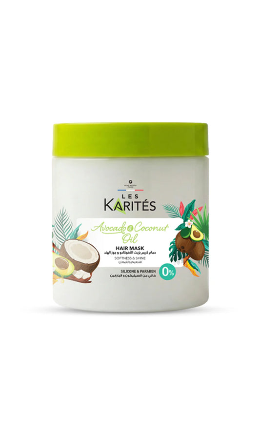 كاريتيه حمام كريم 475مل زيت افوكادو وجوزهند - Les Karités Avocado & Coconut Oil Hair Mask Softness & Shine