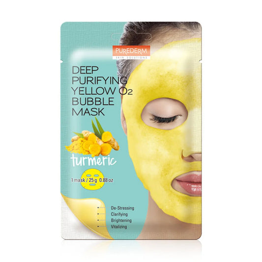 بيورديرم ماسك بالكركم  - Purederm Deep Purifying Yellow O2 Bubble Mask Turmeric