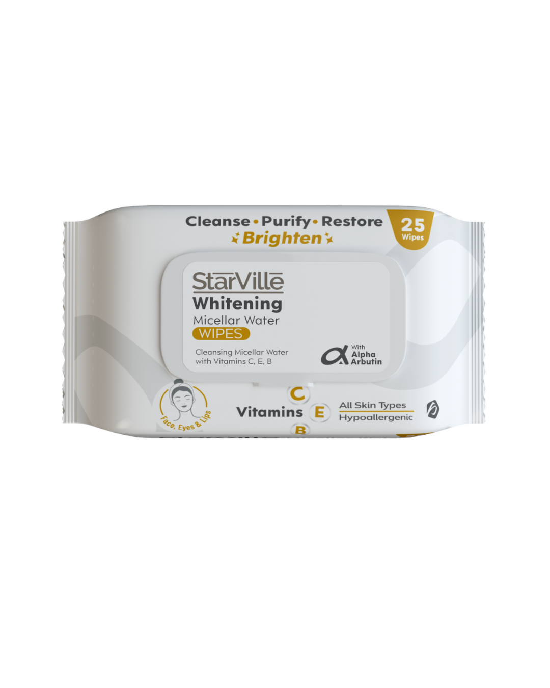StarVille Whitening Micellar Water Wipes 25 - ستار فيل وايتنينج ميسيلار واتر وايبس 25 منديل