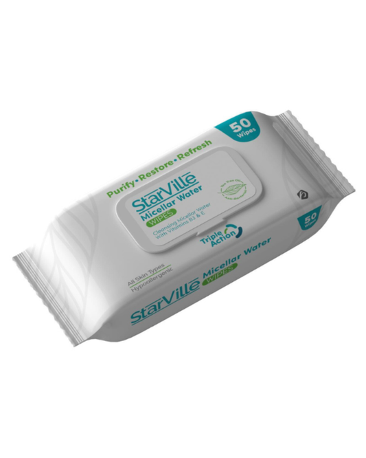 StarVille Micellar Water Wipes 50 pcs - ستار فيل ميسيلار واتر وايبس 50 منديل