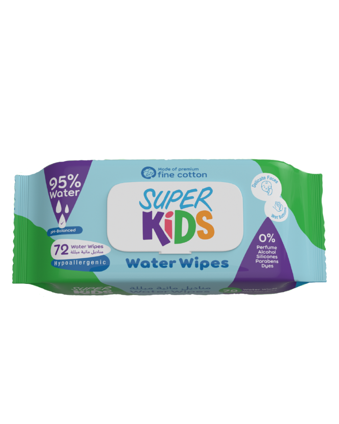 Superkids Water Wipes 72 wipe - سوبر كيدز واتر وايبس 72 منديل