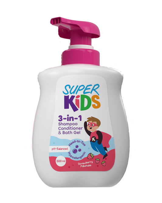Superkids 3 In 1 Shampoo, Conditioner &Shower Gel 500 ml - سوبر كيدز شامبو وبلسم وشاور جل 3 في 1 بحجم 500 مل