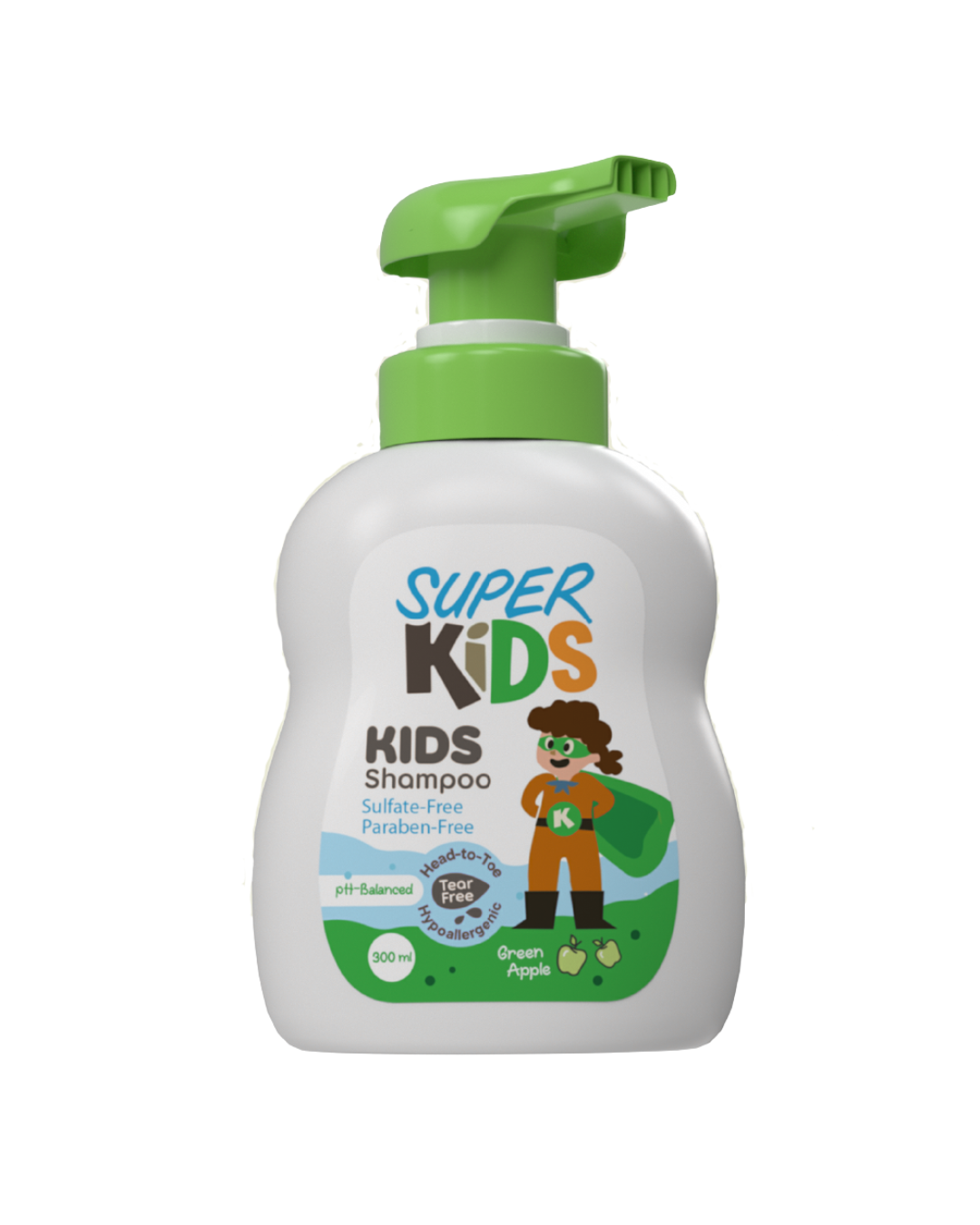 Superkids Kids Shampoo Green Apple Fragrance 300ml - سوبر كيدز شامبو للأطفال برائحة التفاح الأخضر 300 مل