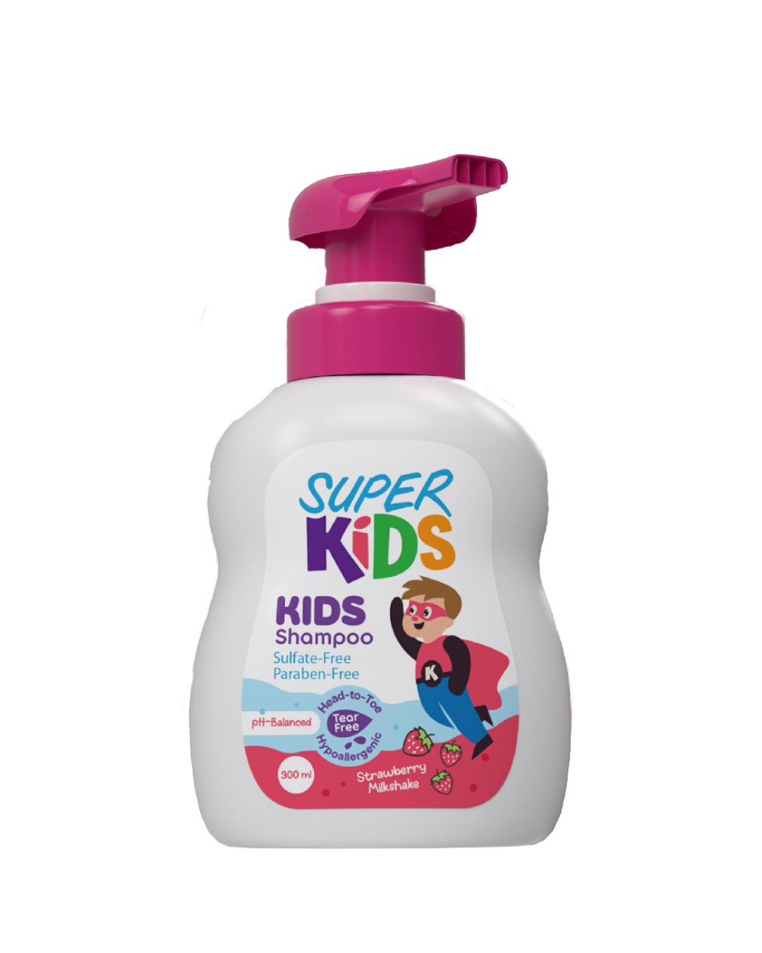 Superkids Kids Strawberry Milkshake Shampoo 300 ml - سوبر كيدز شامبو للأطفال برائحة ستروبري ميلك شيك 300 مل