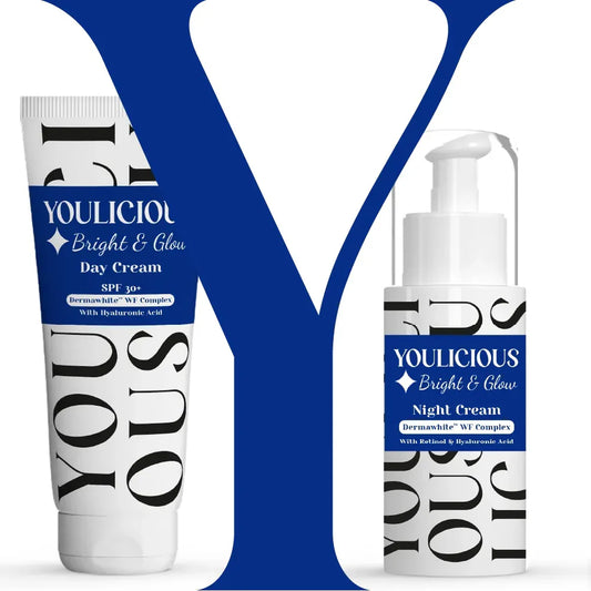 يوليشيس كريم ليل50مل + كريم نهار60مل عرض - Youlicious Bright & Glow Day Cream 60ml + Youlicious Night Cream 50ml - Promo Pack