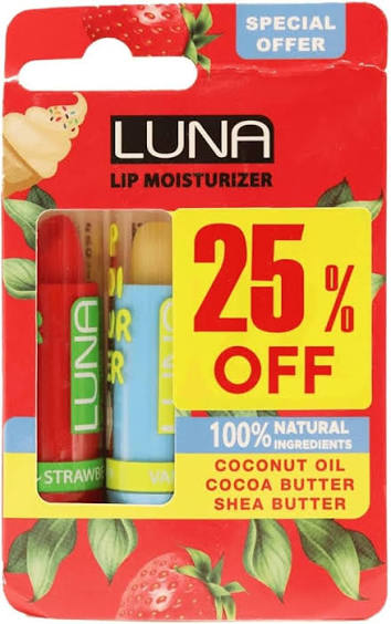 لونا زبدة كاكاو فانليا و فراوله عرض 2ق - Luna Cocoa Butter Lip Balm Duo Set - Vanilla & Strawberry (Pack of 2 Pieces / Special Offer)