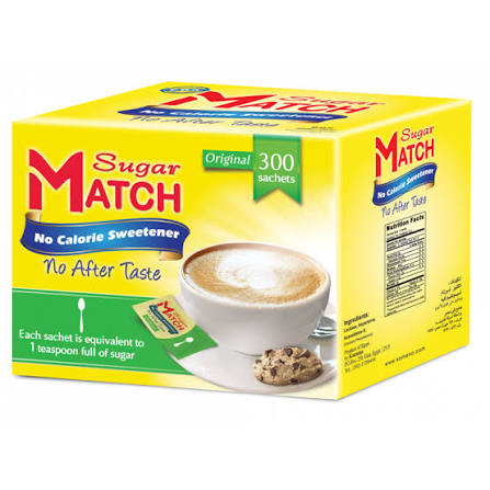 شوجر ماتش300كيس1معلقة - Sugar Match No-Calorie Sweetener - 300 Sachets, 1 Teaspoon Equivalent
