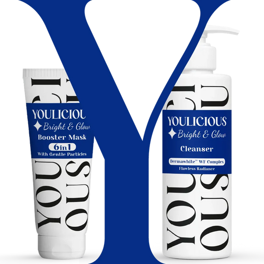 يوليشيس ماسك 6×1 للبشرة 75مل + غسول بشرة 200مل - Youlicious Bright & Glow Booster Mask - 6 In 1 - 75ml + Youlicious Cleanser 200ml - Promo Pack
