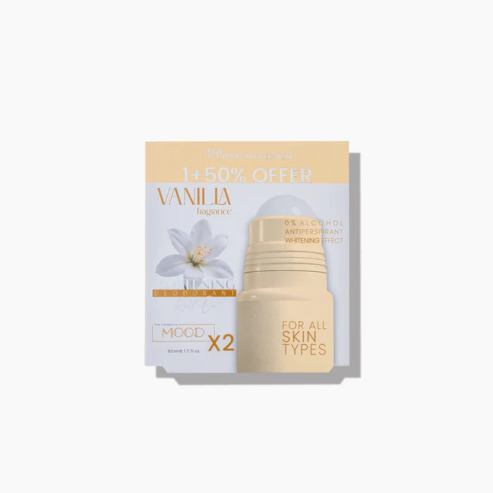 موود رول اون 50مل فانيليا 2ق عرض - Mood Vanilla Whitening Deodorant Roll-On OFFER 1+50% 50 ML