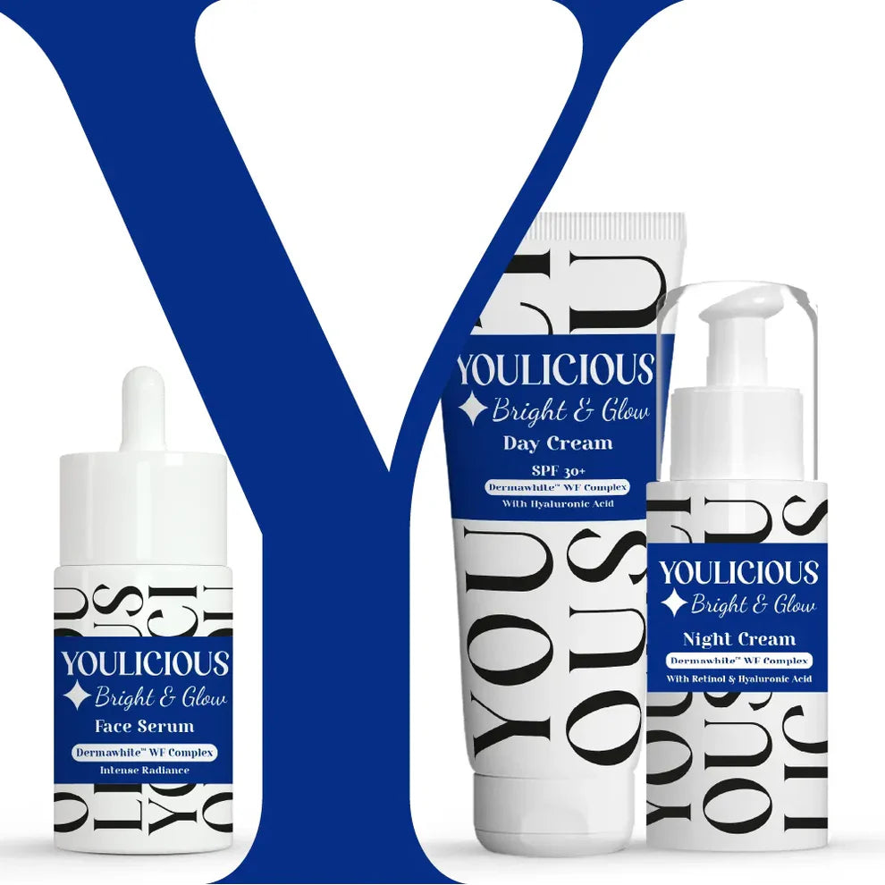 يوليشيس كريم ليل50مل + كريم نهار60مل +سيرم عرض - Youlicious Bright & Glow Face Serum 30ml + Day Cream 60ml + Night Cream 50ml - Promo Pack