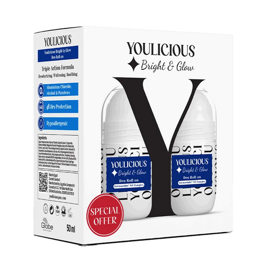 يوليشيس رول اون ديودرانت مفتح 50مل عرض 2 قطعه - Youlicious Bright & Glow DEO Roll on 50ml + Bright & Glow DEO Roll on 50ml - Promo Pack