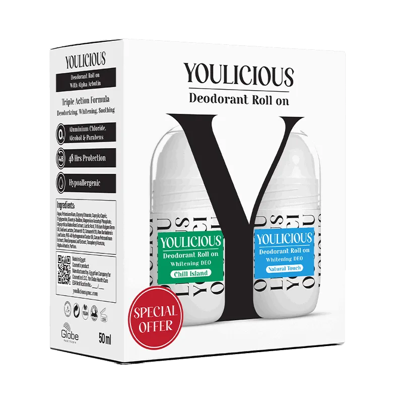 يوليشيس رول اون ناتشورال تاتش+ شيل ايلاند 50مل - Youlicious Deodorant Roll On Natural Touch 50ml + Youlicious Roll On Chill Island - Promo Pack