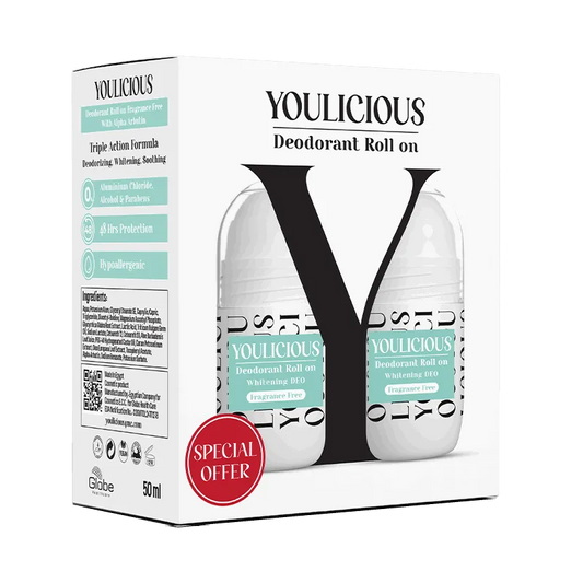يوليشيس رول اون بدون رائحة 50مل عرض 2 قطعه - Youlicious Deodorant Roll On Whitening DEO Fragrance Free 50ml + Fragrance Free 50ml - Promo Pack