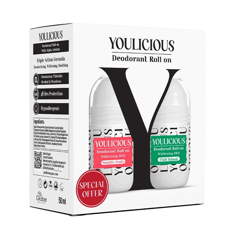 يوليشيس رول اون شيل ايلاند + نوتي فروتي 50مل - Youlicious Deodorant Roll On Chill Island 50ml + Naughty Fruity - Promo Pack